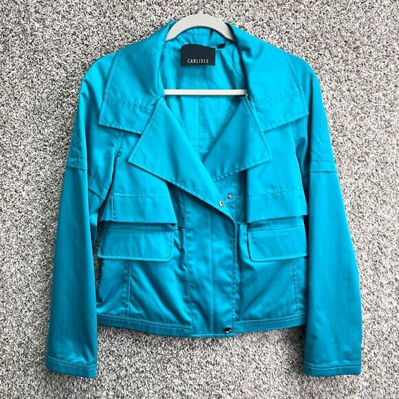 Carlisle Jacket Women’s 6 Turquoise Teal Blue Lightweight Short Moto Trench - Picture 1 of 7
